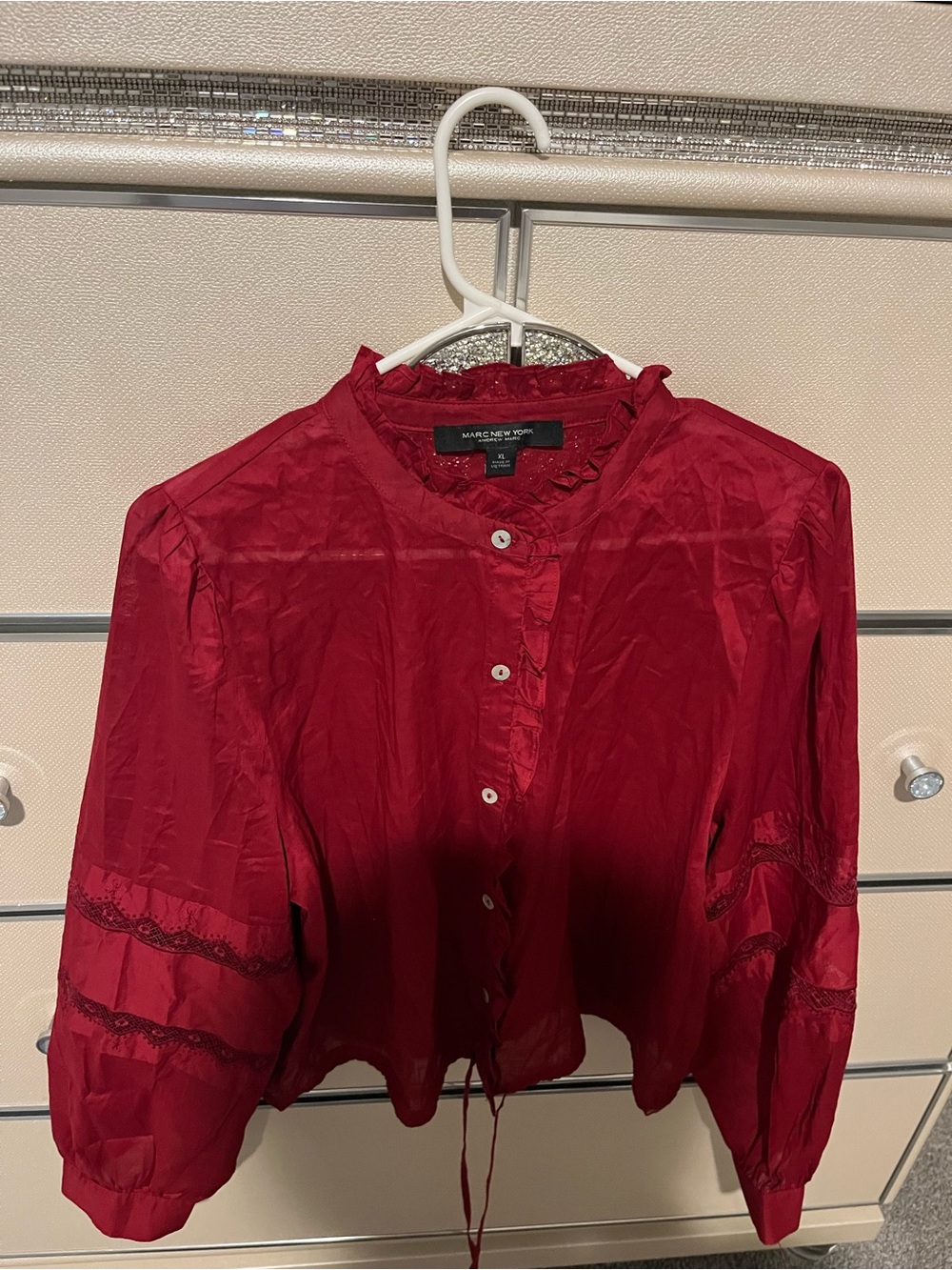 Marc New York Scarlet Ruffle-Trim Button Front Blouse